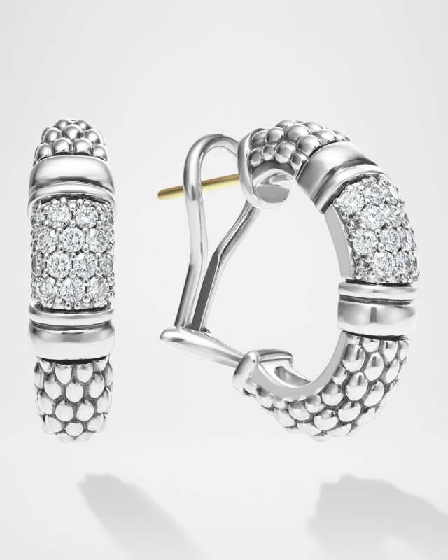 Sterling Silver Signature Caviar Diamond Hoop Earrings